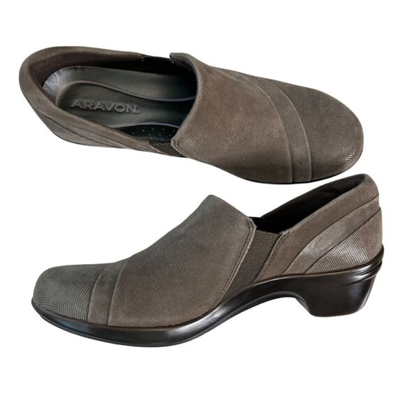 ✨ All-Day Comfort Aravon Kitt Twin Gore Suede Slip-On Shoes Size 9 Mink Brown ✨ - Picture 7 of 13